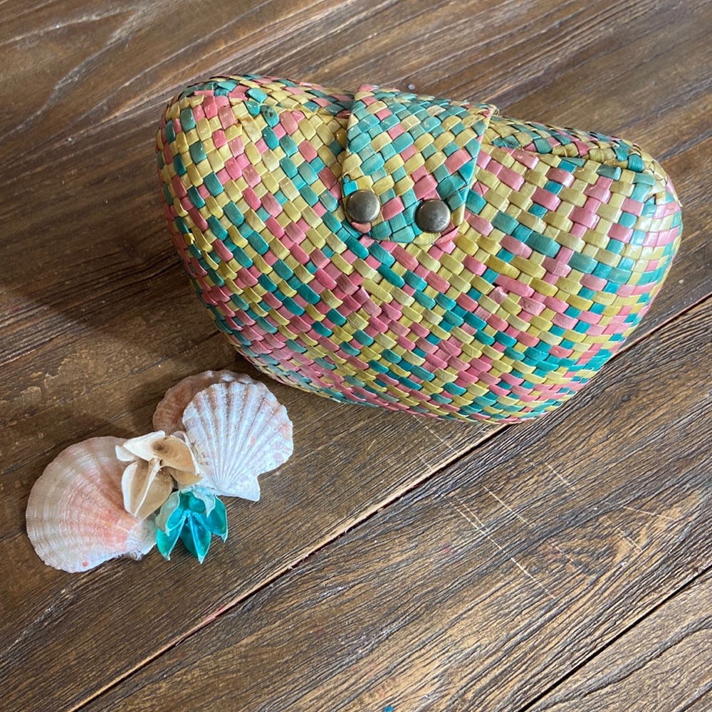 Pastel colored hand woven clutch